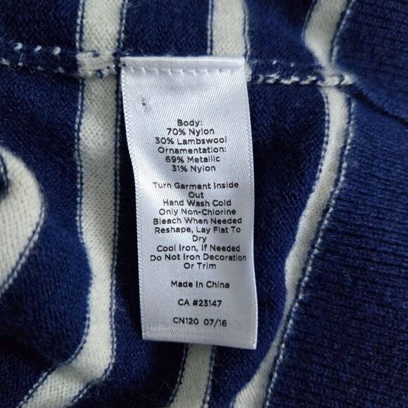 Talbots Womens Lambswool Whale Pullover Sweater Sz Large Blue Striped Nautical - Picture 5 of 7